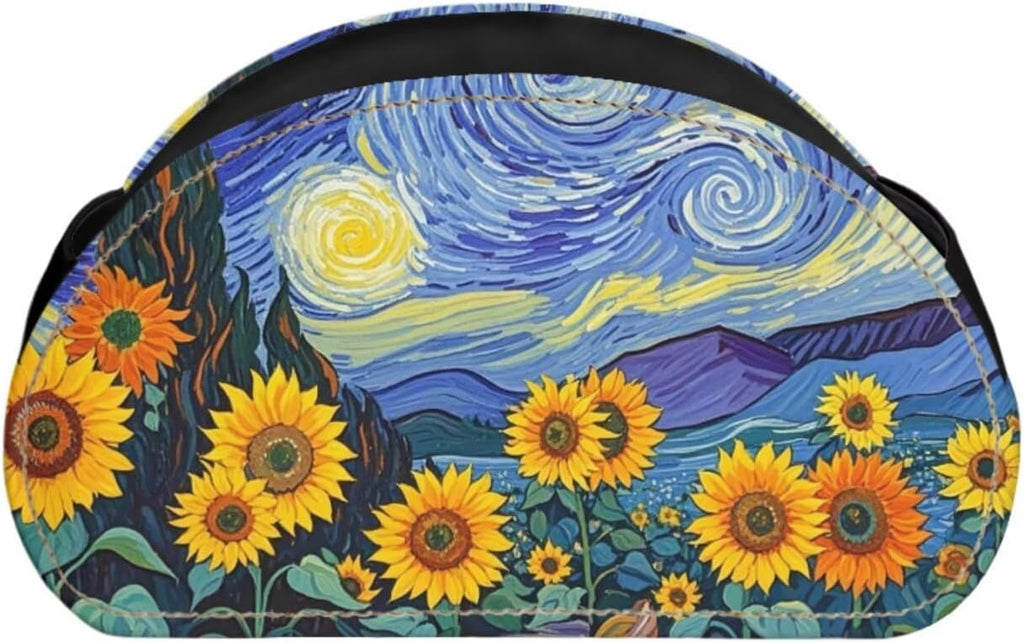 Starry Night Sunflower Office Desk Organizers with 5 Compartments, Remote Control Holder Desktop/TV Stand/Couch Accessory,for Controllers/Media Players/Eyeglasses Storage