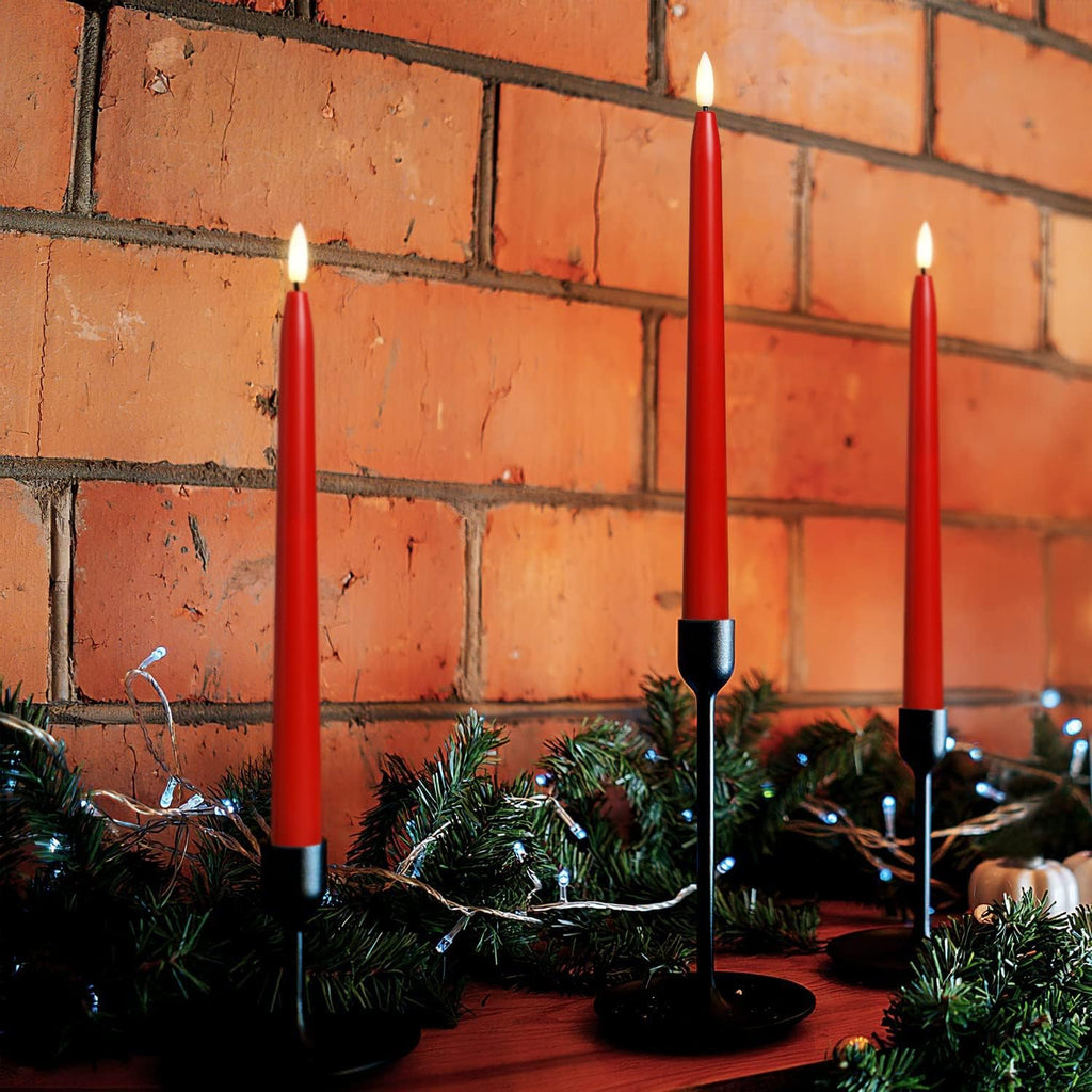 Stmarry Red Flameless Taper Candles with Remote Control - 11 Inch LED Candlesticks Battery Operated, Realistic 3D Flame with Wick, Timer, Christmas Decor - Set of 6