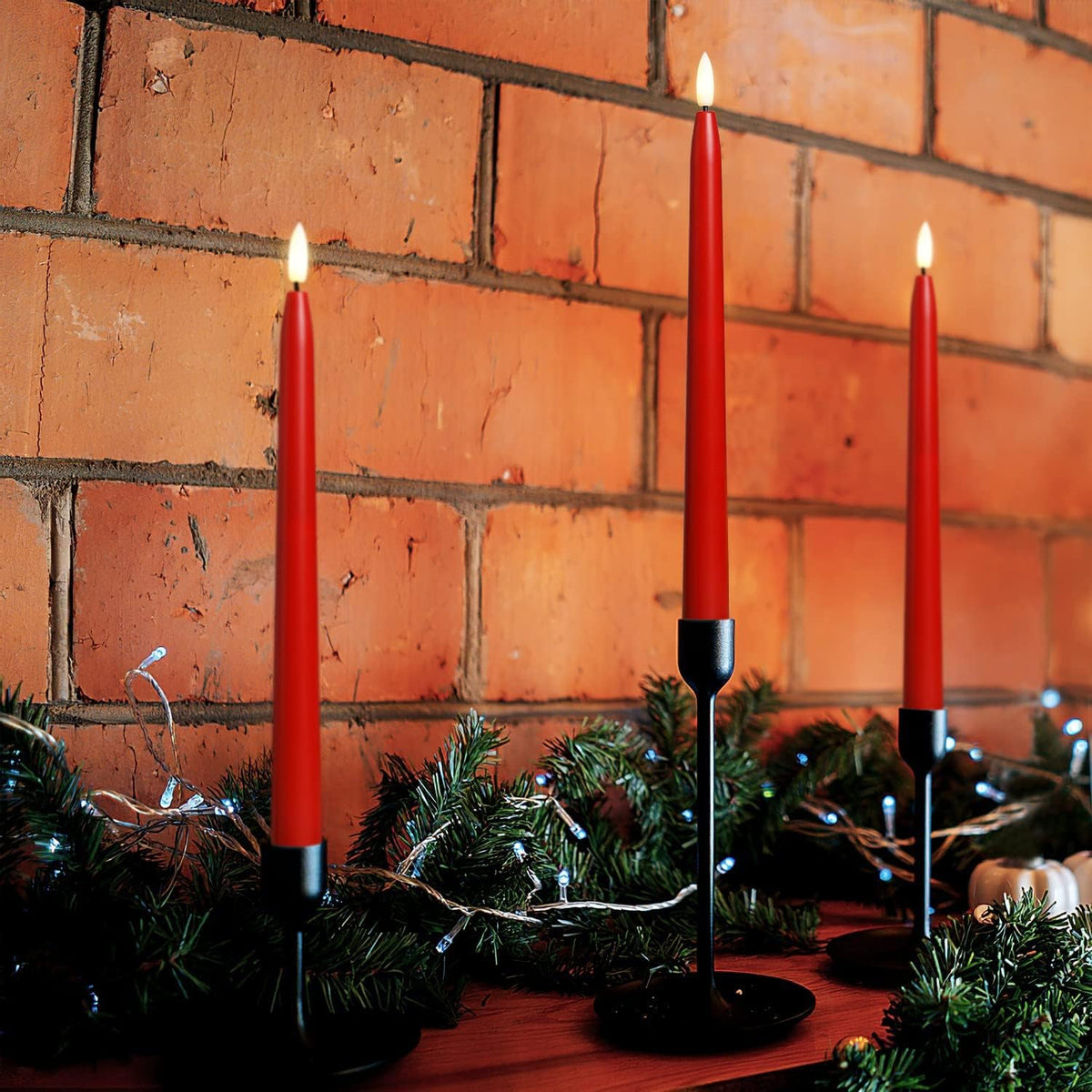 Stmarry Red Flameless Taper Candles with Remote Control - 11 Inch LED Candlesticks Battery Operated, Realistic 3D Flame with Wick, Timer, Christmas Decor - Set of 6