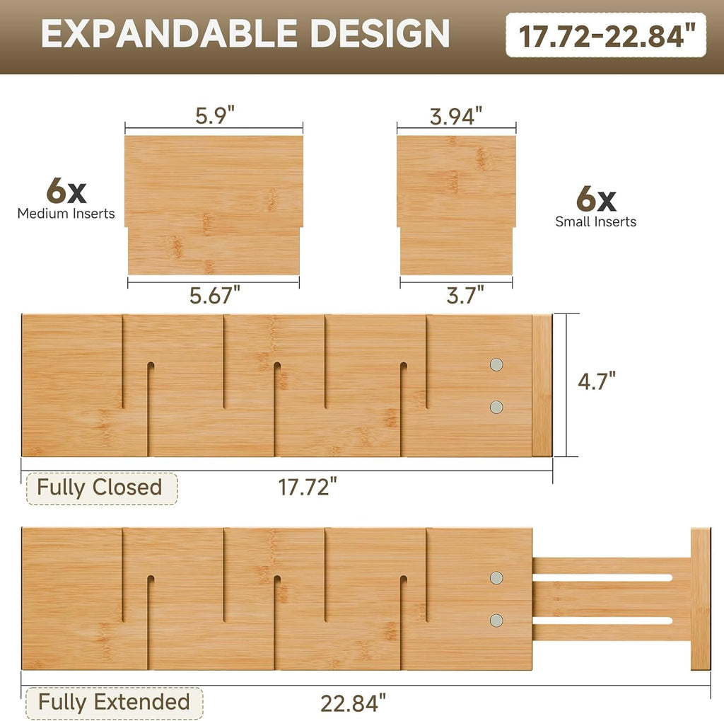 Deep Drawer Dividers For Clothes,Expandable Drawer Organizer (6, Long)