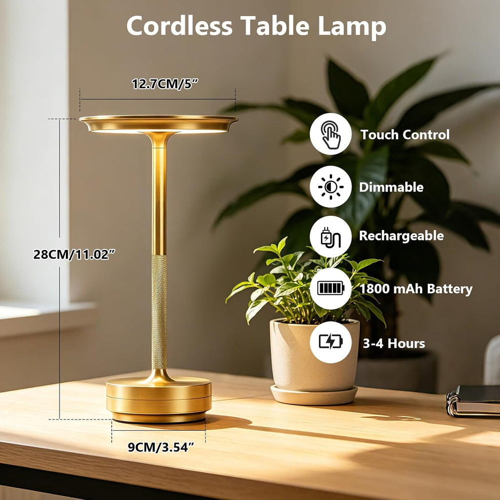 LED Cordless Table Lamp Rechargeable Battery Outdoor Light Gold