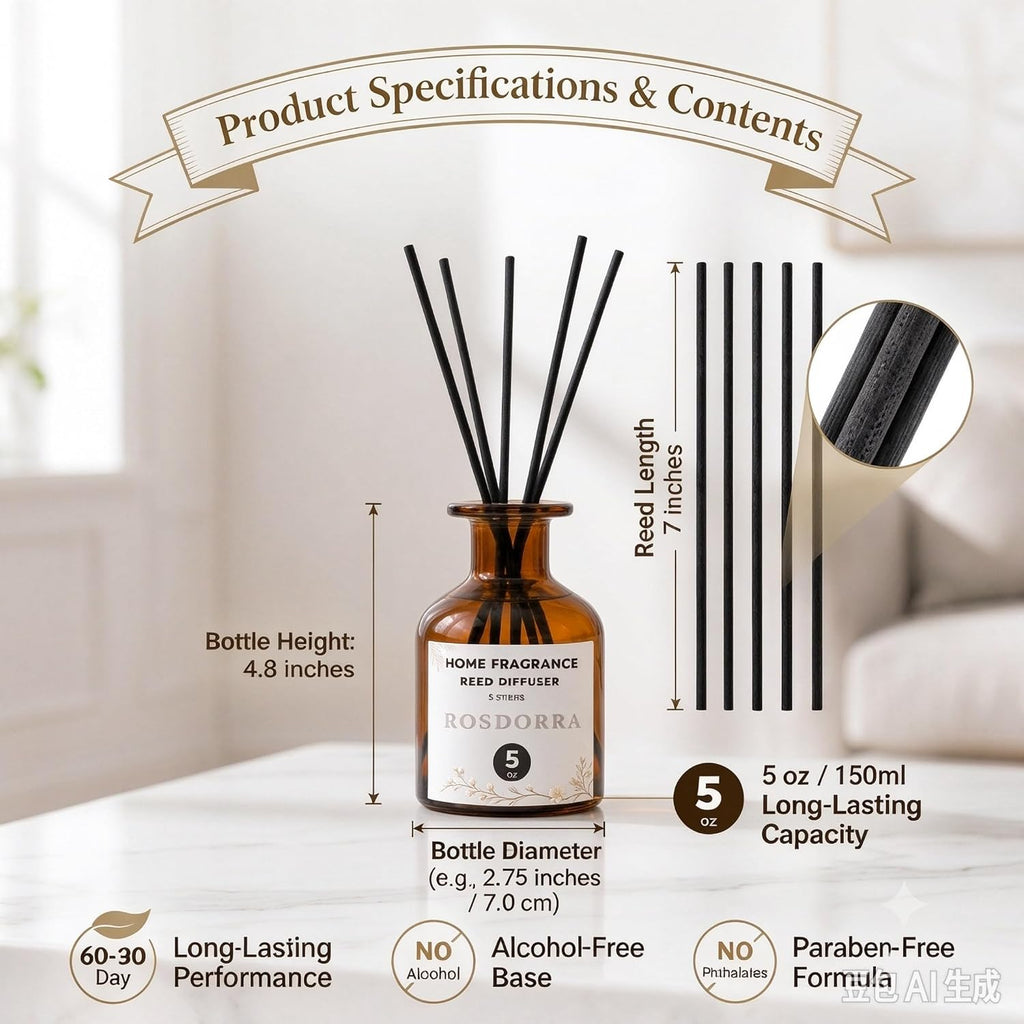 Reed Diffuser Set, 5oz, Vanilla Cream Cozy Scent
