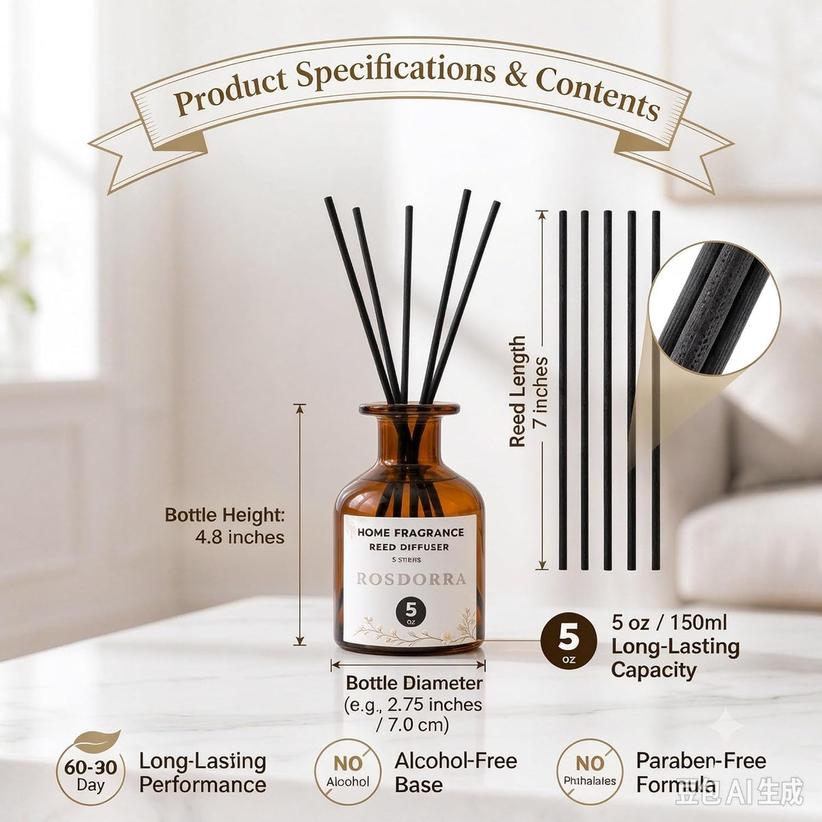 Reed Diffuser Set, 5oz, Vanilla Cream Cozy Scent