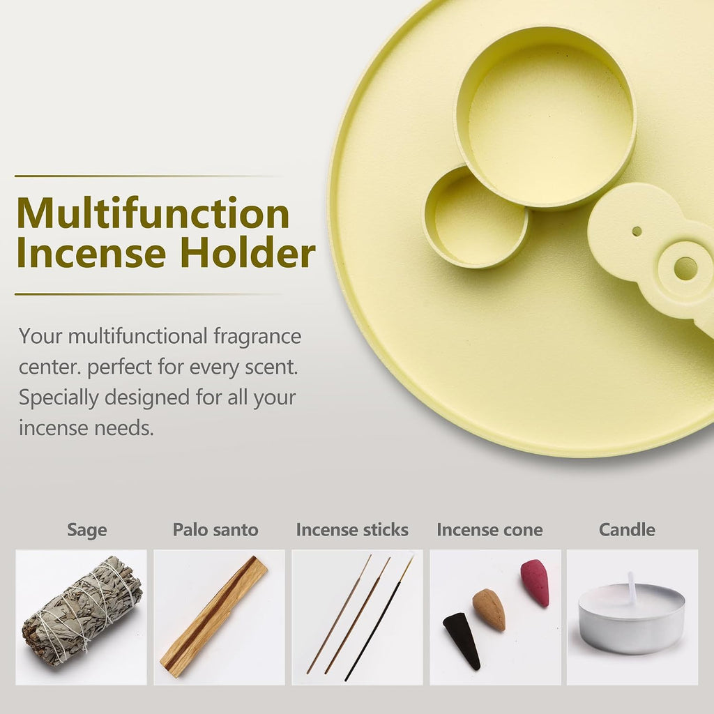 Multifunction Incense Holder, Sage Burner Holder, Palo Santo Holder Burner, 5.47" Ash Catch Tray, Smudge Stick Holder with Handle for Incense Sticks Incense Cone Candle, Yoga Meditation and Room Decor
