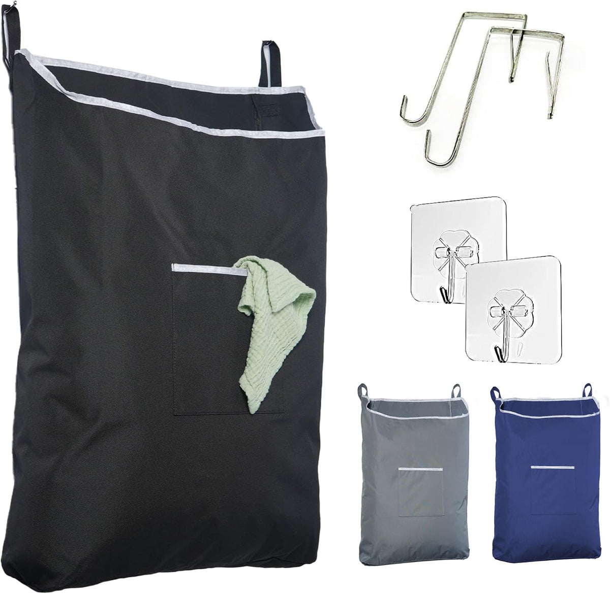 TFLC Over the Door Hanging Laundry hamper bag, 18x4.75x28", Black-L