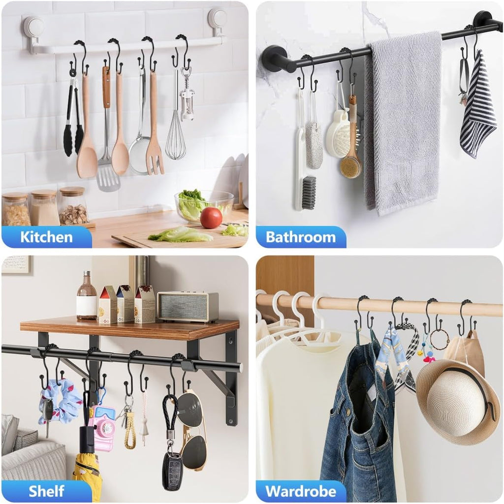 Resze 12PCS Shower Curtain Hooks, Sturdy Metal Shower Curtain Rings(Black)