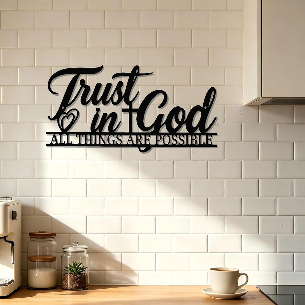 DUOOLN Metal Trust in God Sign Jesus Decor Faith Based Living Room Wall Art
