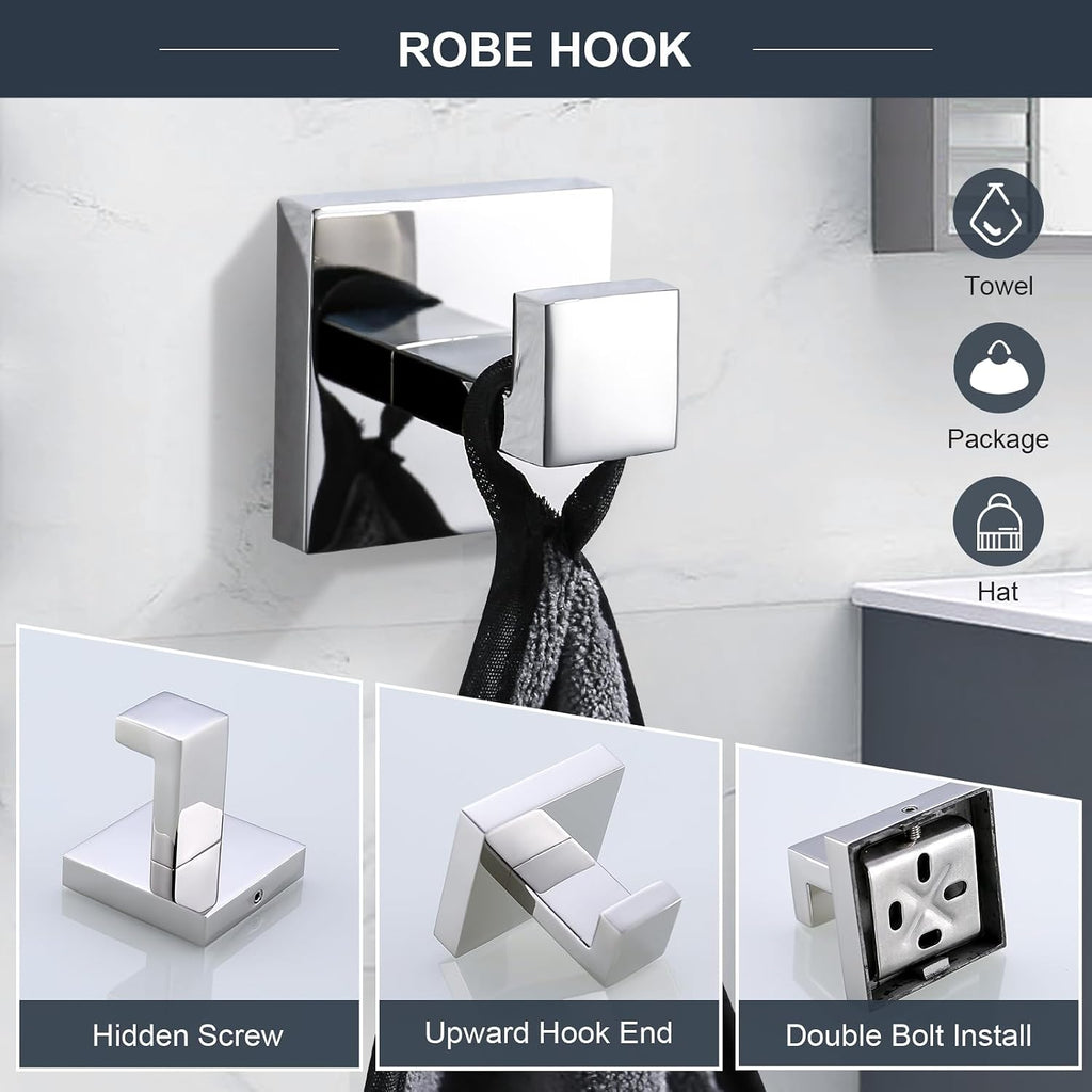 TQKAG 6-Piece Towel Bar Set, 23.6" Bathroom Hardware Set, Polished Chrome