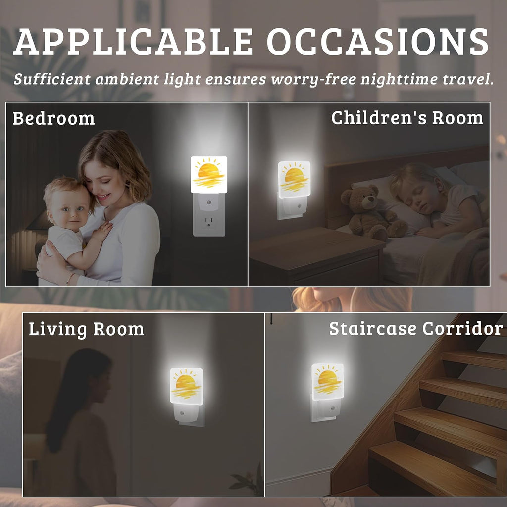 Boho Sun Night Light with Dusk to Dawn Light Sensors, Plug-in Wall Led Night Lights, Energy Efficient Lamp for Bedroom,Bathroom,Kitchen,Hallway,Stairs, Gifts Ideal for Girls Women