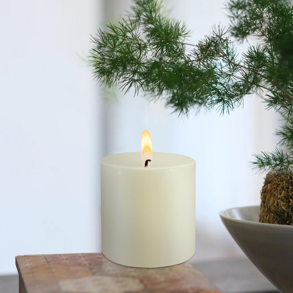 Pillar Candle Set 3, 3 x 3 inch Ivory, Decorated Rustic Dinner unscented Candles, Ideal for Wedding or Large for Home interiors