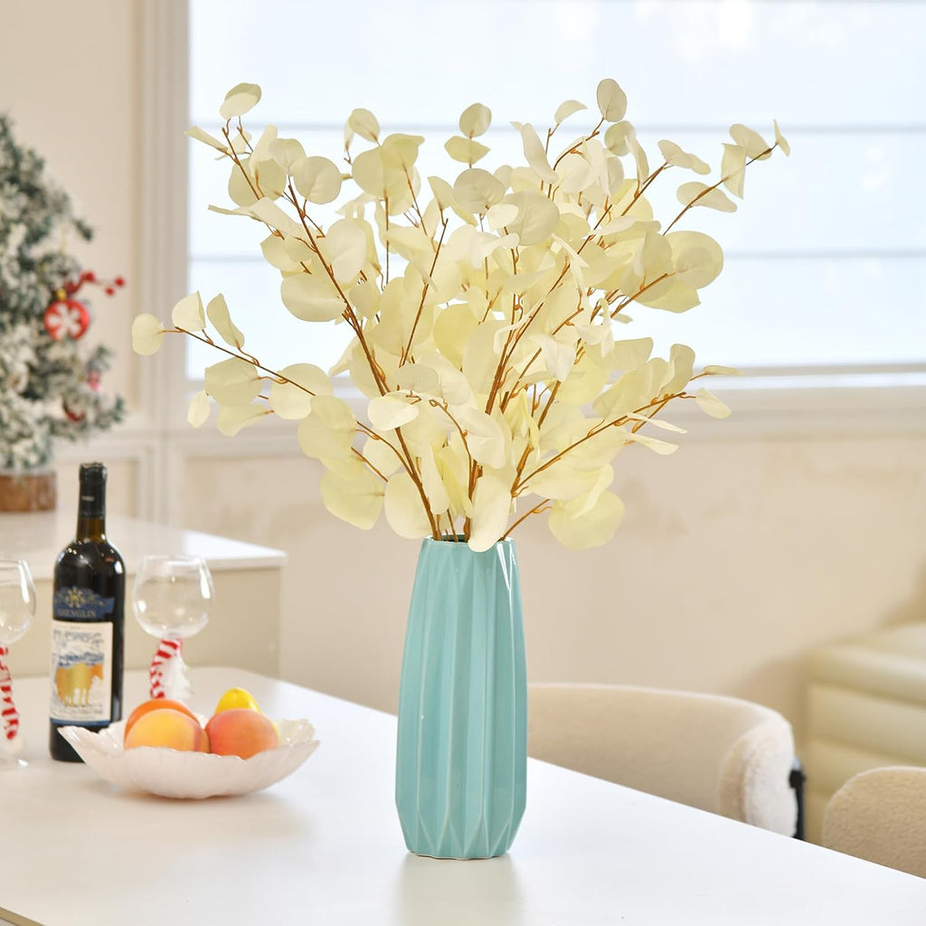 3 PCS 33" Artificial Eucalyptus Stems, Silk Branches for Vase Decor, Cream