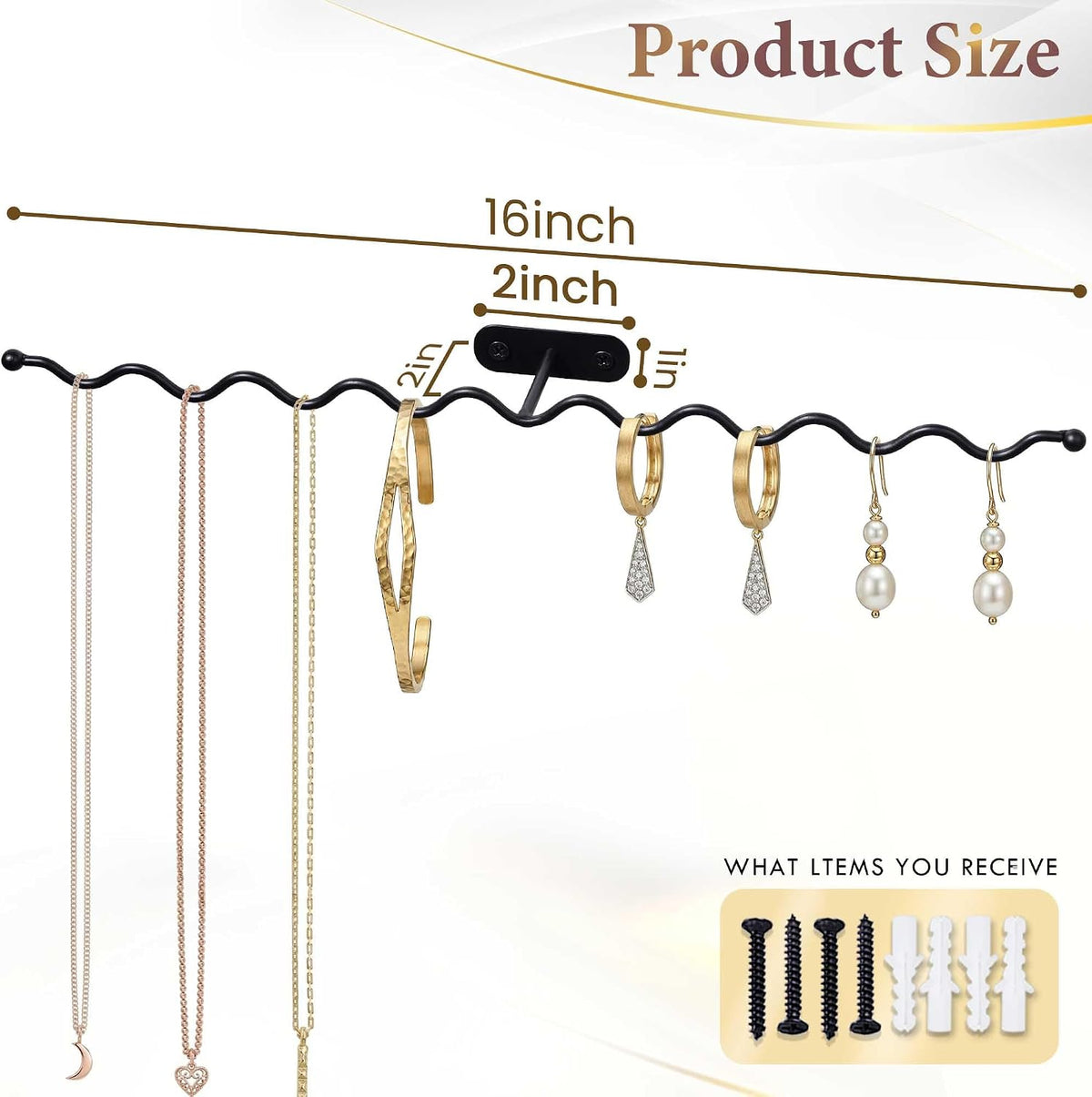 Jewelry Wall Mounted Organizer: 16" Wavy Necklace Storage for Apartment