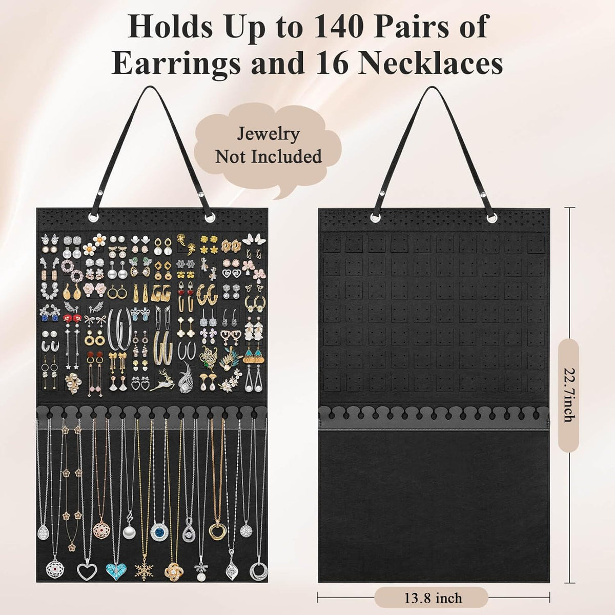 Caffox Hanging Jewelry Holder, Large Earrings Necklaces Organizer Storage for Earrings, Necklaces, Bracelets, Enamel Pins and Ankles, Jewelry Display Storage Hanger for Wall, Closet and Door