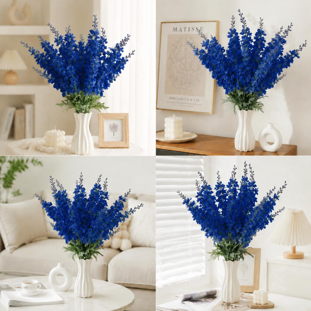 Thiccywoov 24 Pcs Royal Blue Delphinium Artificial Flower Bulk, 34.25"