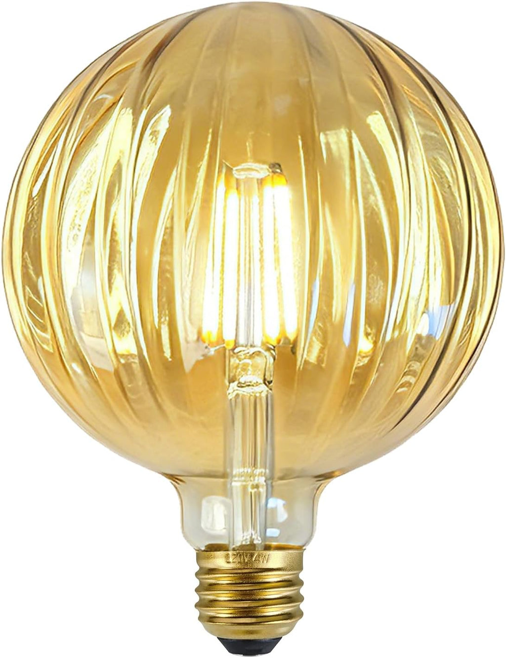 Hand Blown LED Edison Bulb, G40 Watermelon Ribbed Amber Glass, 4W 2500K Vintage Light, E26 Non-Dimmable Decorative Lamp for Farmhouse, Cafe, Bar Pendant Lighting