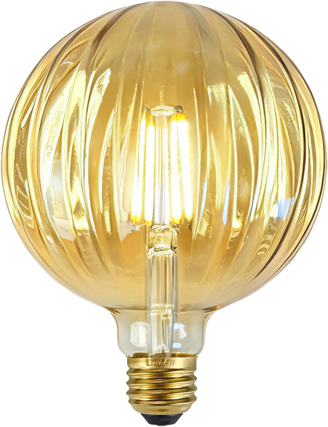 Hand Blown LED Edison Bulb, G40 Watermelon Ribbed Amber Glass, 4W 2500K Vintage Light, E26 Non-Dimmable Decorative Lamp for Farmhouse, Cafe, Bar Pendant Lighting