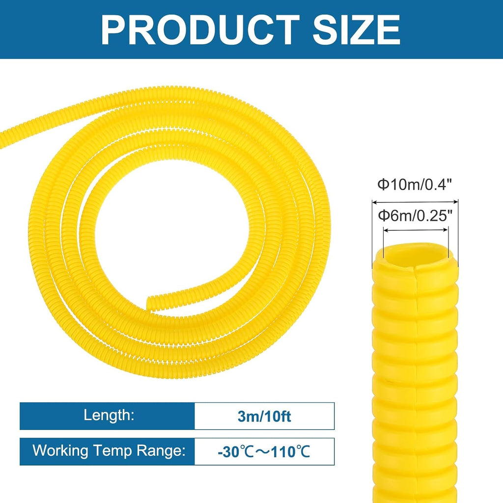 MECCANIXITY 1/4" 10ft Split Wire Loom Tubing w/Installation Tool Yellow