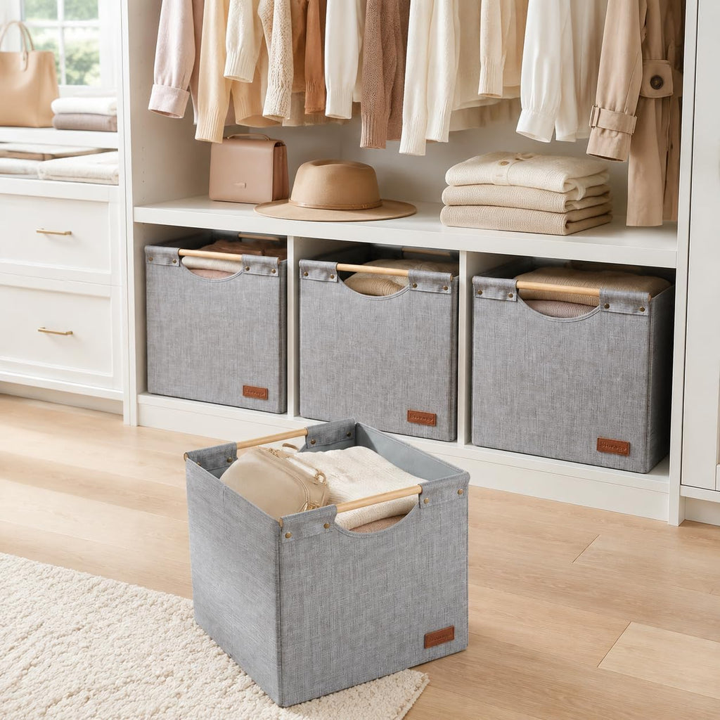 KAKAMAY Cube Storage Bin 13x15x13 Storage Cubes for Kallax 4-Pack Grey