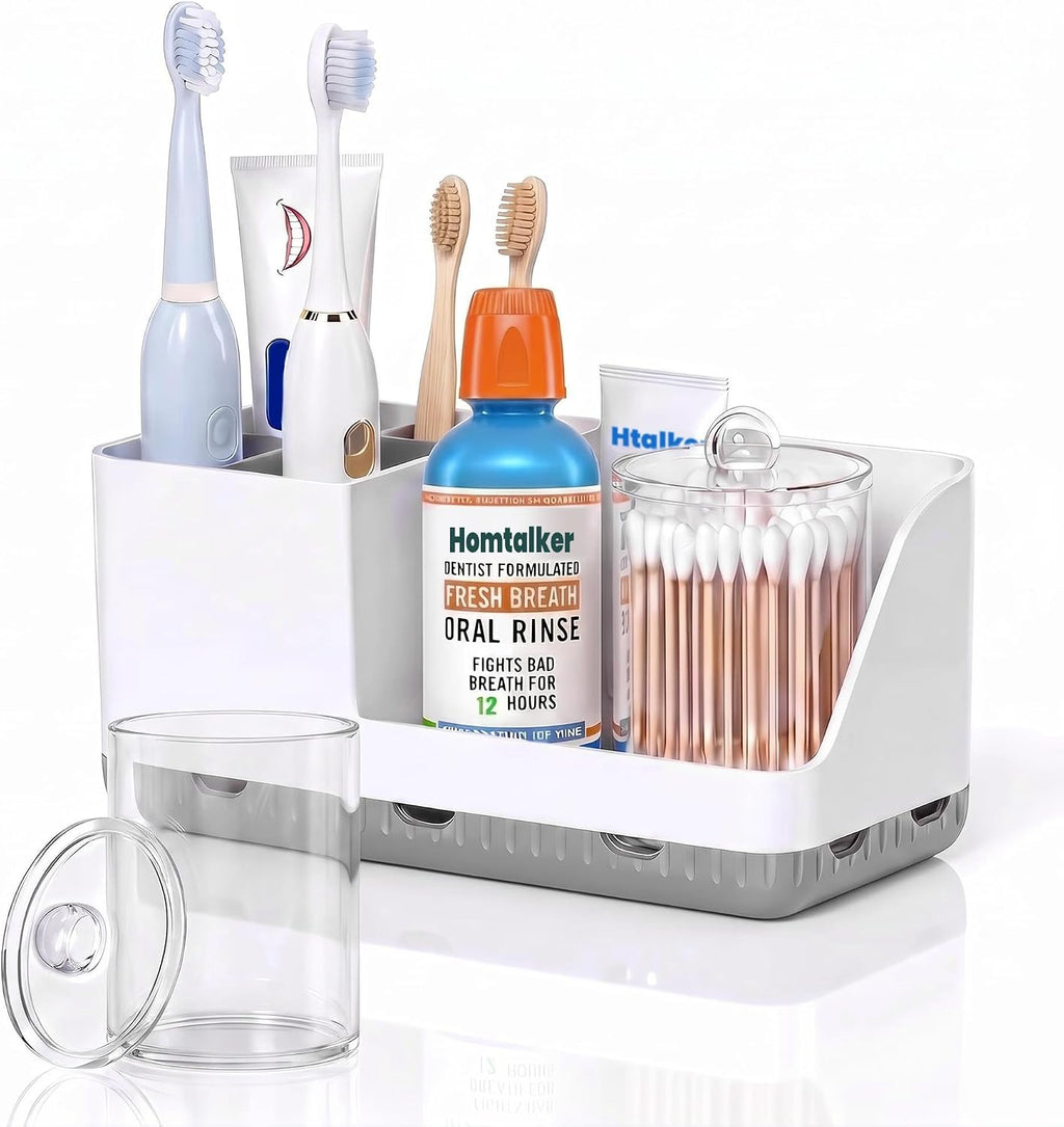 Toothbrush Holders for Bathroom with 1 Pack Qtip Holder