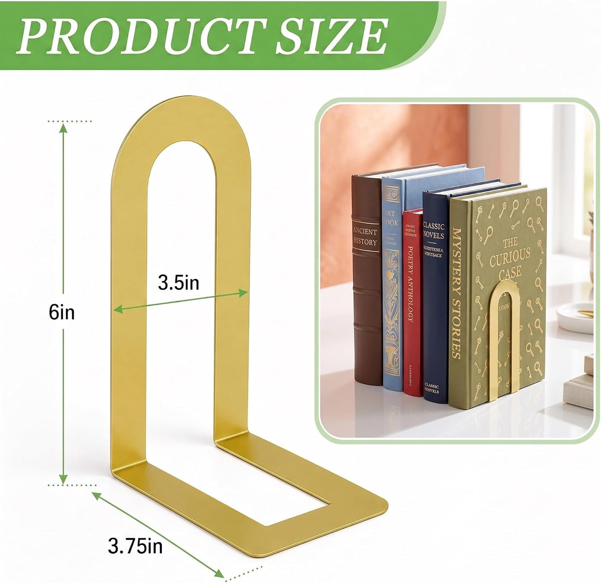 Sanwarm Bookends, 6 Pack, Metal, for Home Office Desk Shelves Gold Modern