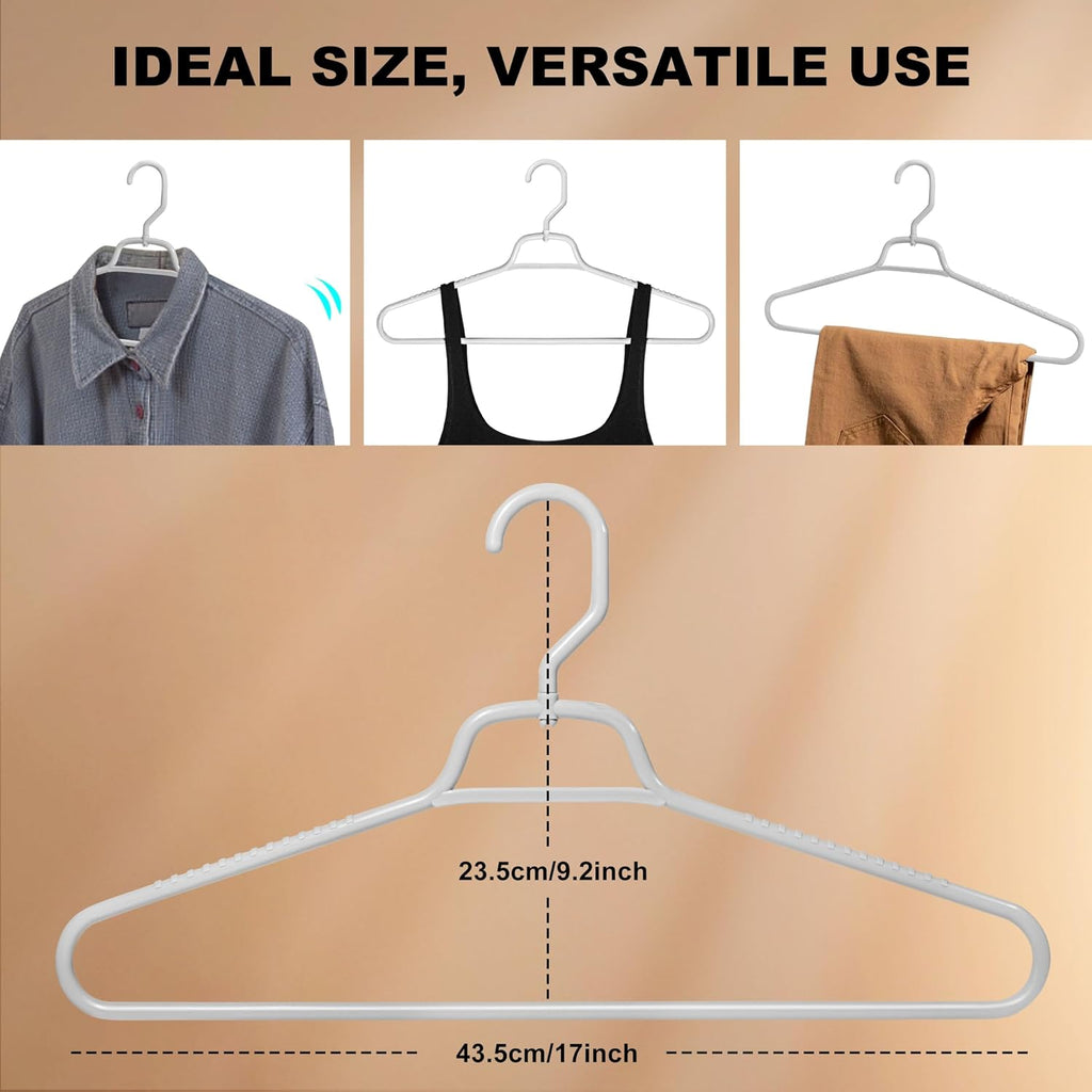 Quality Hangers Heavy Duty Gray Plastic Hangers 40-Pack with Swivel Hook | 7mm Thick Non Slip Coat Hangers with Accessory Bar | Ideal Clothes Hangers Plastic for Everyday Use | 17 Inches (40, Gray)
