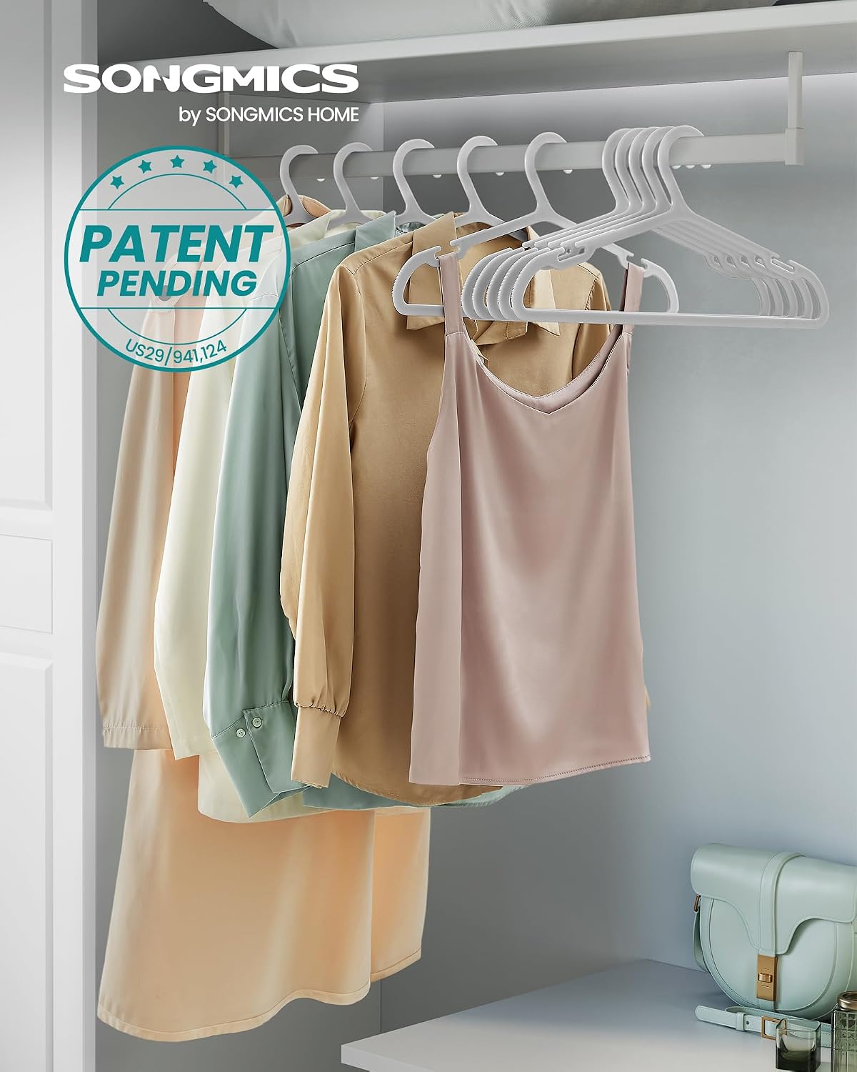 SONGMICS Clothes Hangers, Pack of 50, Plastic Hangers, with Wide Shoulder Notches, Space-Saving Coat Hangers, 16.4 Inches Wide, for Closet, Gray UCRP010G01