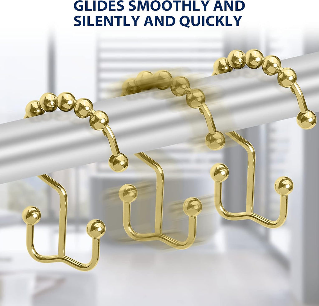 Gidse Shower Curtain Hooks,Sturdy Stainless Steel Double Sided Shower Hooks Rings for Bathroom Shower Curtain Rods Curtains Set of 12 Hooks - Gold