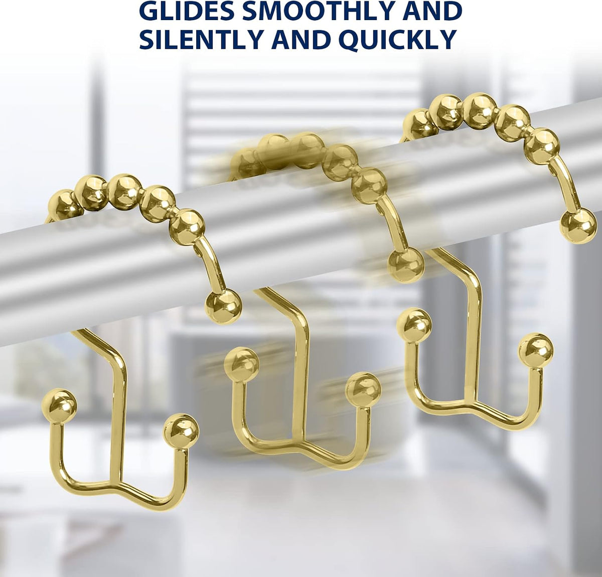Gidse Shower Curtain Hooks,Sturdy Stainless Steel Double Sided Shower Hooks Rings for Bathroom Shower Curtain Rods Curtains Set of 12 Hooks - Gold