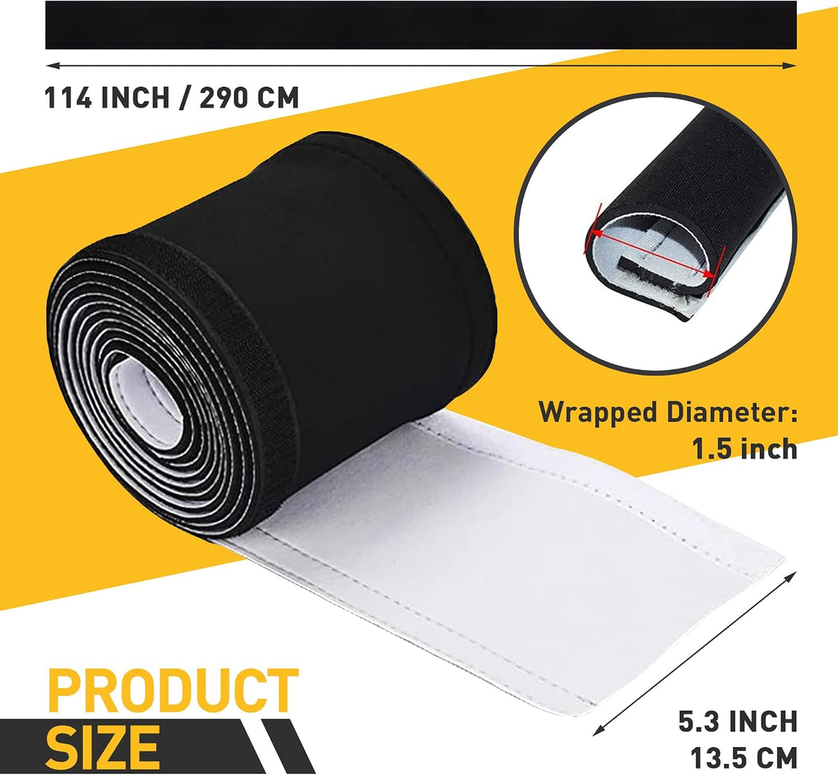 Neoprene Cable Sleeve - 60" for Trolling Motor Wire Protection & Management, Black & White