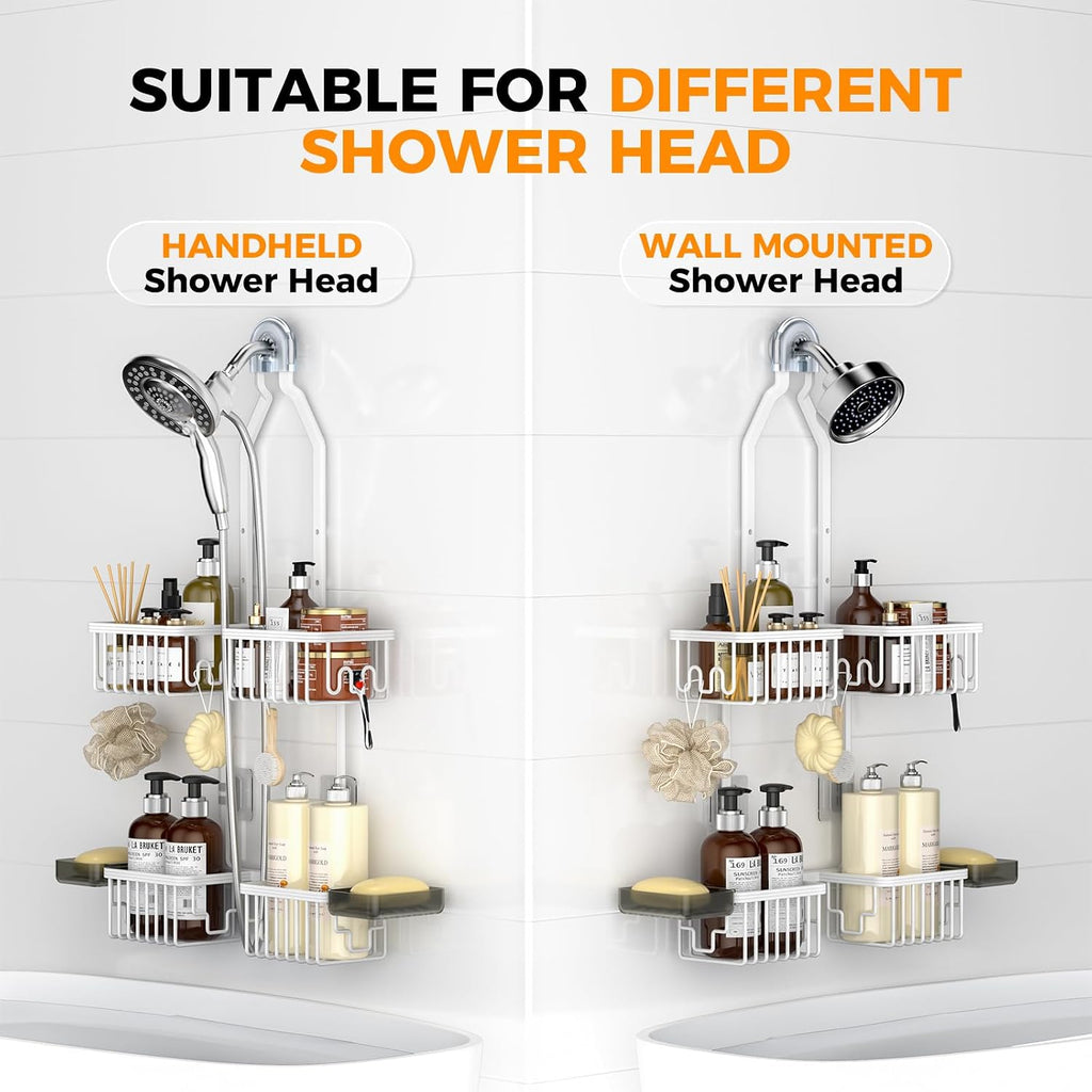 Adjustable Aluminum Shower Caddy Hanging for Handheld Showerhead, White