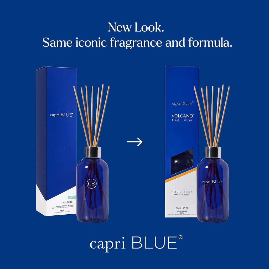 Capri Blue Volcano Reed Diffuser Set - Includes Reed Diffuser Sticks, Fragrance Oil, and Glass Bottle - Luxury Scented Room Fresheners - Cobalt Blue (8 fl oz)