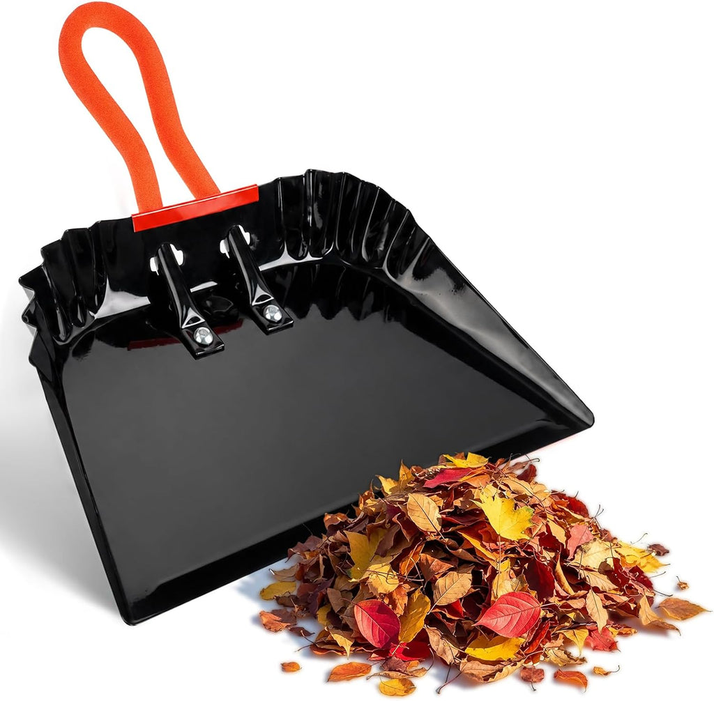 12 Inch Heavy Duty Metal Dust Pan, Steel Dust Pan with PVC Grip Handle