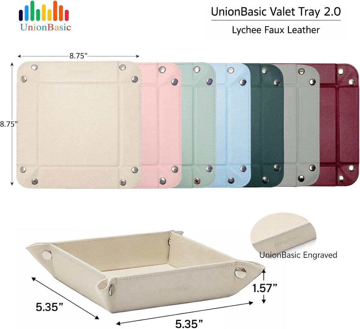 UnionBasic Small Jewelry Tray for Rings Watches Earrings, Entryway Catchall Caddy for Coins Keys Change, Nightstand Bedside Valet Holder, Trays for Electronic Gadgets, Lychee Burgundy