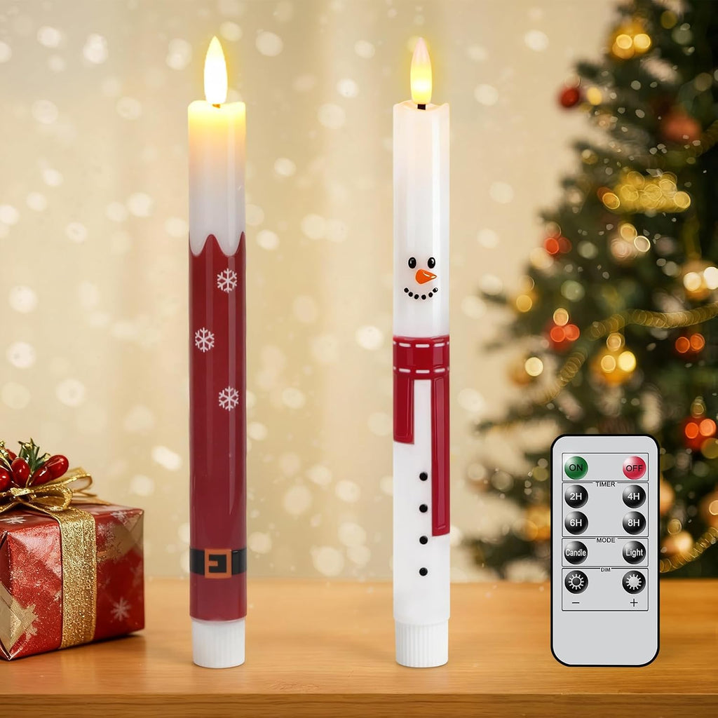 Wondise Christmas Snowman Flameless Taper Candles with Remote Timer