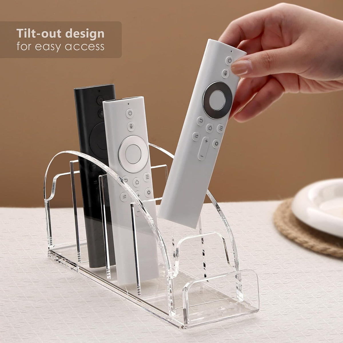DINGHUO Acrylic Remote Control Holder, 5 Compartments Desk Remote Caddy