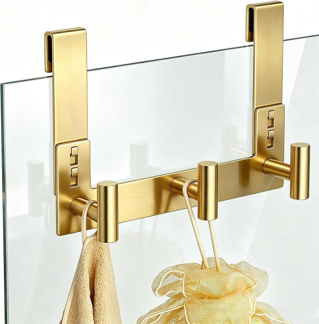 PMMASTO Gold Extra-Long Shower Door Hanger, 3 T-Hooks, Fits 3/8-Inch Glass