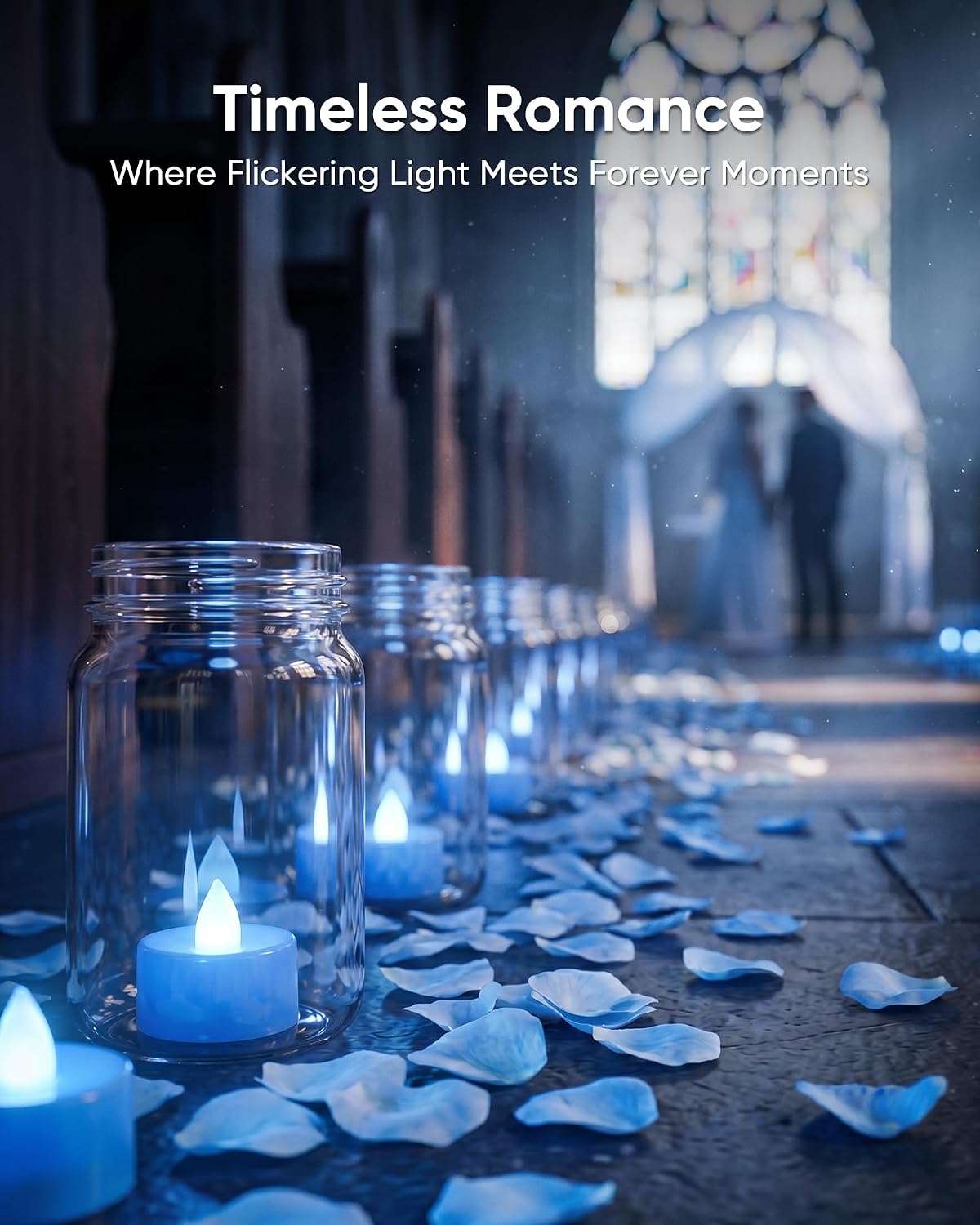 Homemory 50-Pack Light Blue Flameless Battery Tealight Candles, 200+ Hours