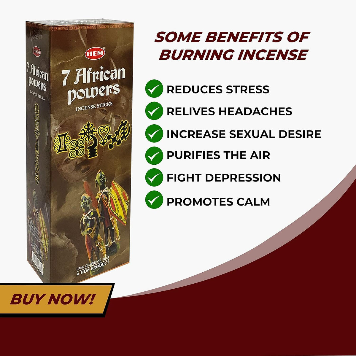 Hem Seven African Powers Incense Sticks (120 Sticks, 6 Boxes Inside) - 9 Inches Long, 20g per Box - Perfect for Meditation, Rituals & Cleansing |Promoting Balance, Connection, and Protection|.