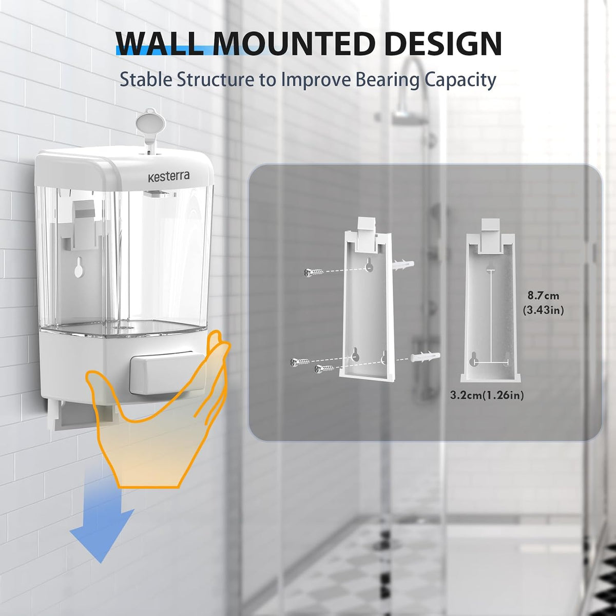 Manual Soap Dispenser, 23.7oz/700ml Wall Mount Soap Dispenser, Large Capacity Kitchen Bathroom Hand Soap Pump, Commercial Refillable Shampoo Shower Gel Lotion Dispenser, White