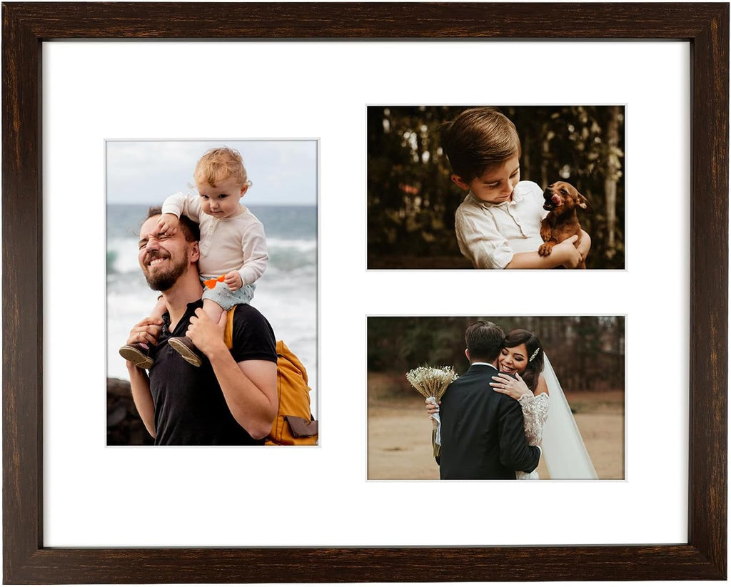 Golden State Art 11x14 Dark Brown Wood Picture Frame for 5x7 and 4x6 Photos