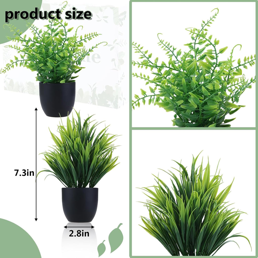 GREENTIME 2 Pack Fake Plants in Black Pot Small Artificial Plant