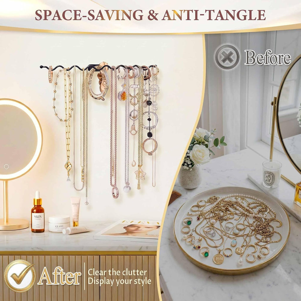 Jewelry Holder Organizer Wall: 12" Wavy Necklace Storage Rack, Anti-Scratch