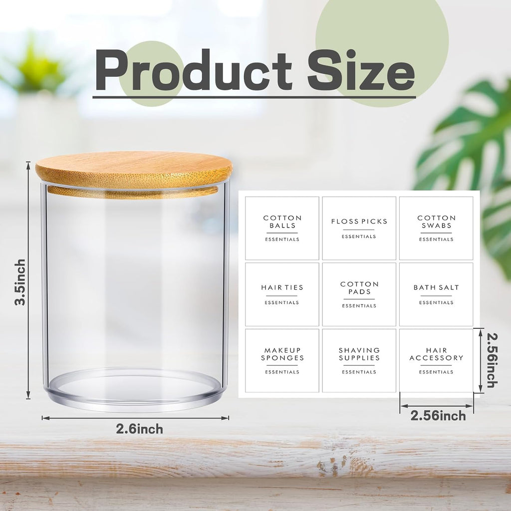 Yaomiao 6 Pack Bathroom Organizers, 10 oz Clear Jars with Lids, Wood Color