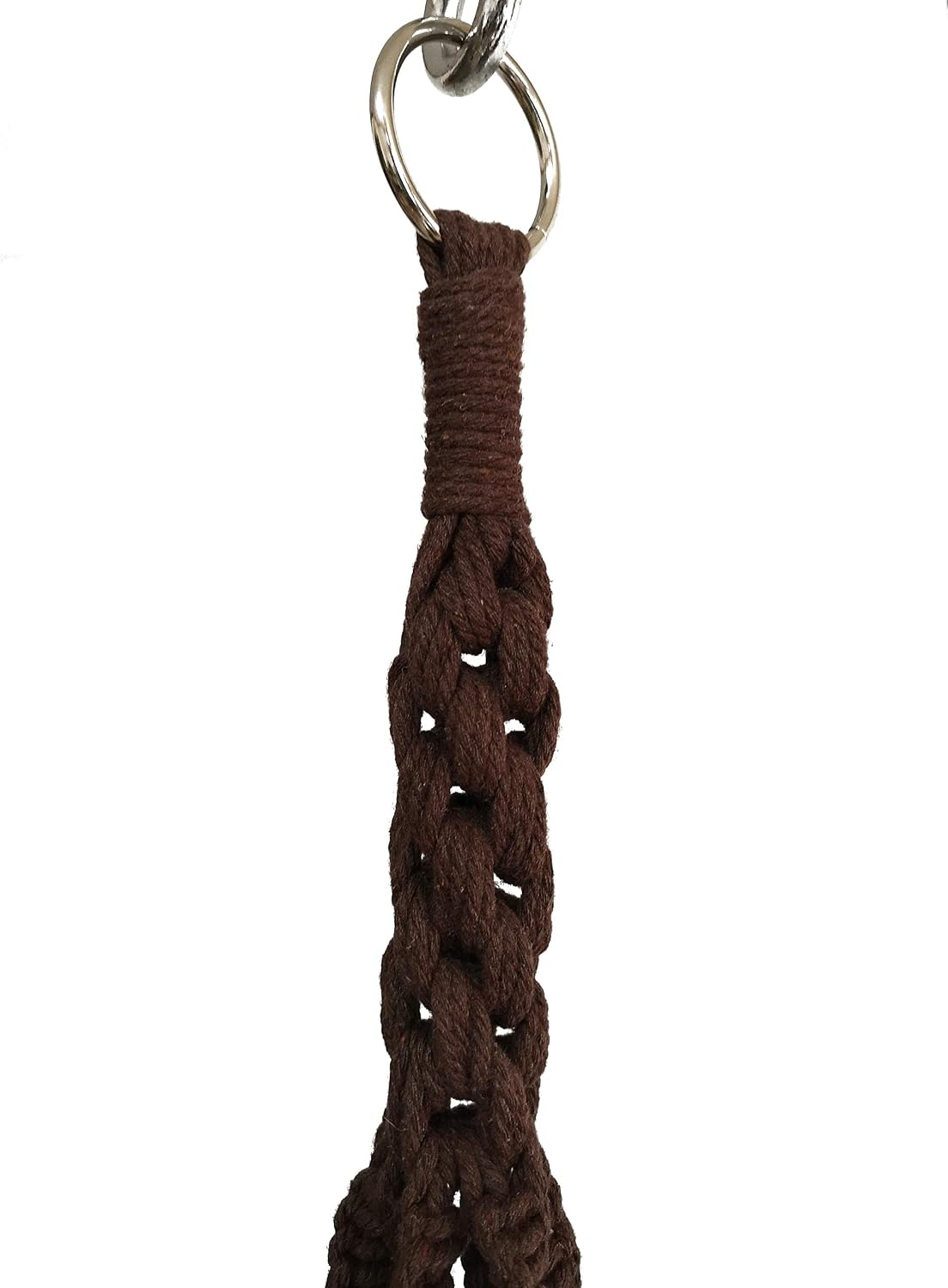 6 Legs Macrame Natural Jute and Cotton Plant Hanger & Holder and Metal Ring, 51-inches Length (Without the White Pot and Plant) (Dark Brown)