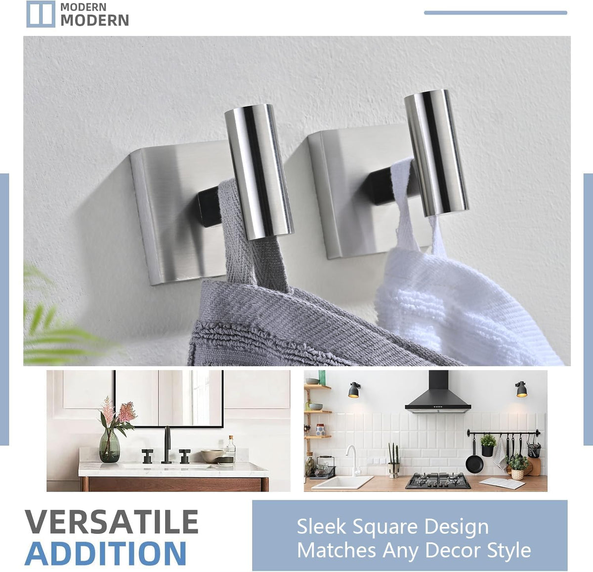 Toilet Paper Holder Set with 2 Robe Hooks, Brushed Nickel