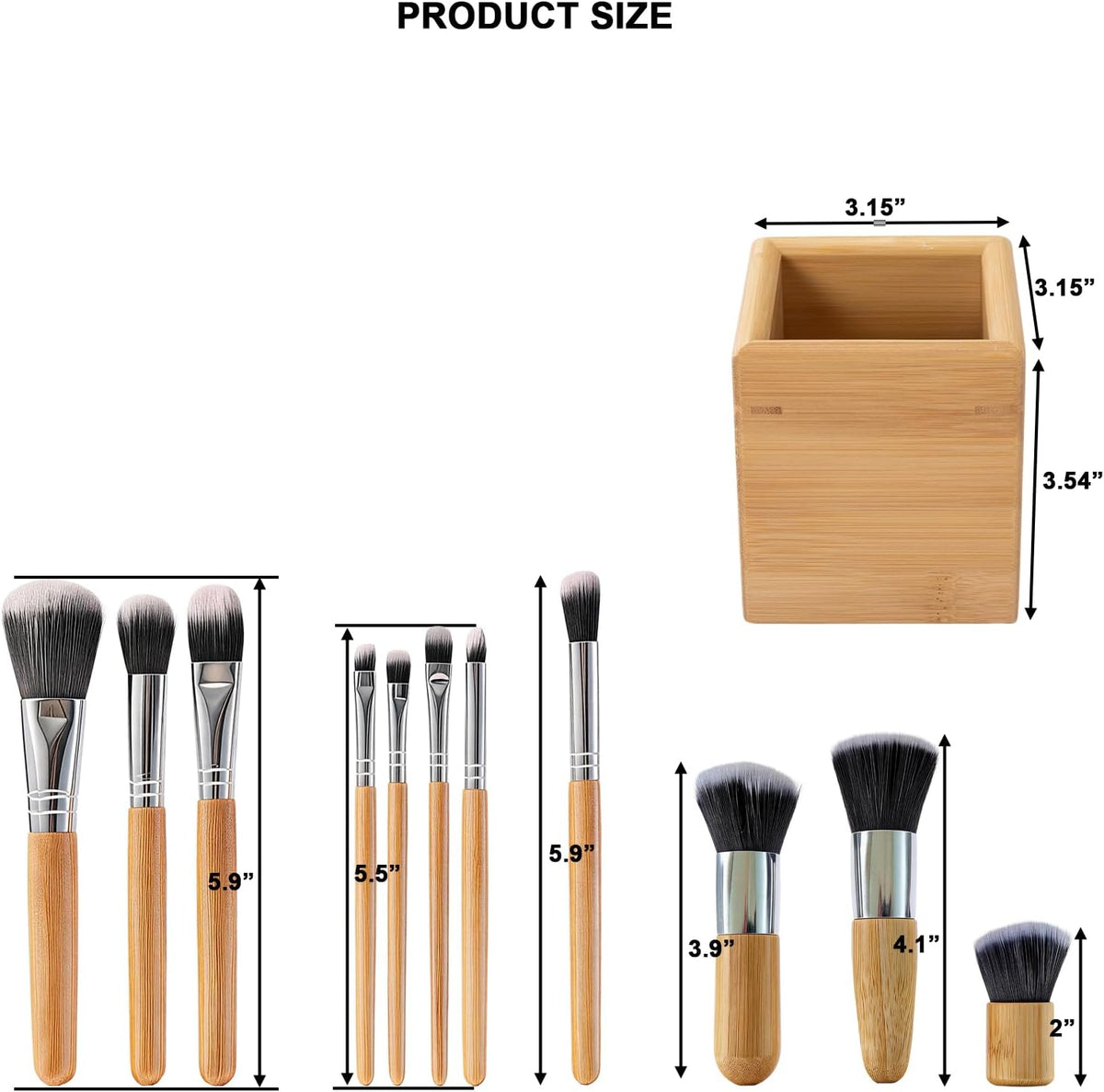 Makeup Brush Holder with 11 Pcs Bamboo Makeup Brush Set for Vanity