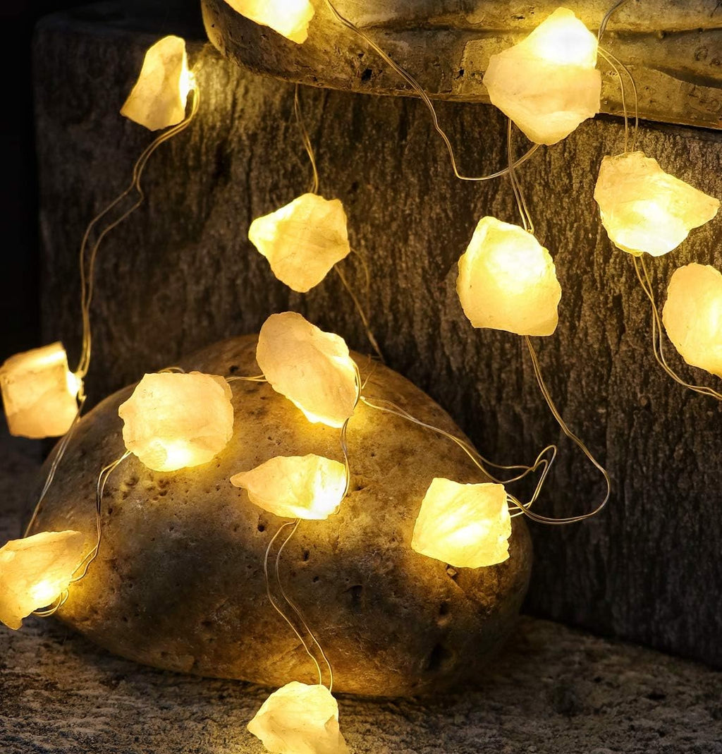 Genuine Rose Quartz Crystal Decorative String Lights Raw Stone Color Changing 8.5ft 20 LEDs USB Plug in Battery Operated with Remote for Bedroom Chakra Décor Nature Ornaments Nightlight Wedding Décor