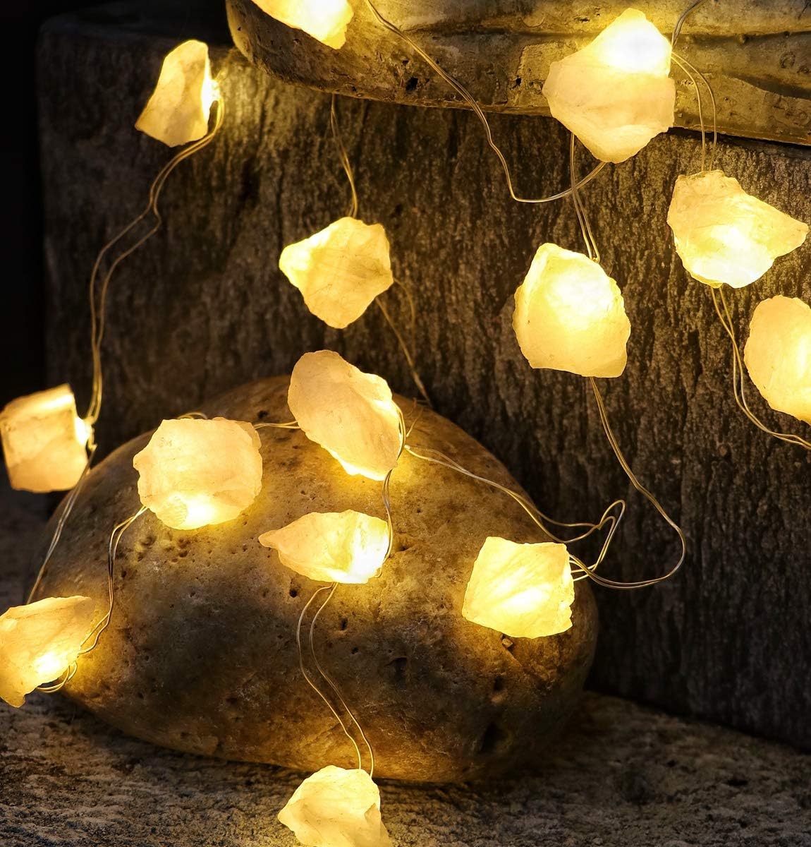 Genuine Rose Quartz Crystal Decorative String Lights Raw Stone Color Changing 8.5ft 20 LEDs USB Plug in Battery Operated with Remote for Bedroom Chakra Décor Nature Ornaments Nightlight Wedding Décor