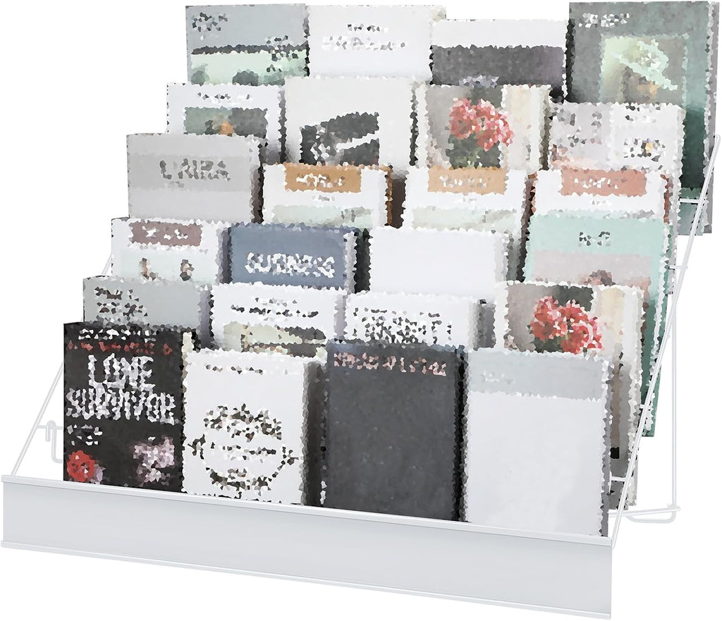 Queekay 6 Tier Wire Countertop Rack Comic Book Rack Wide Tabletop Display Magazine for Book Brochure Literature Greeting Card Shelf Holder Stand (White)