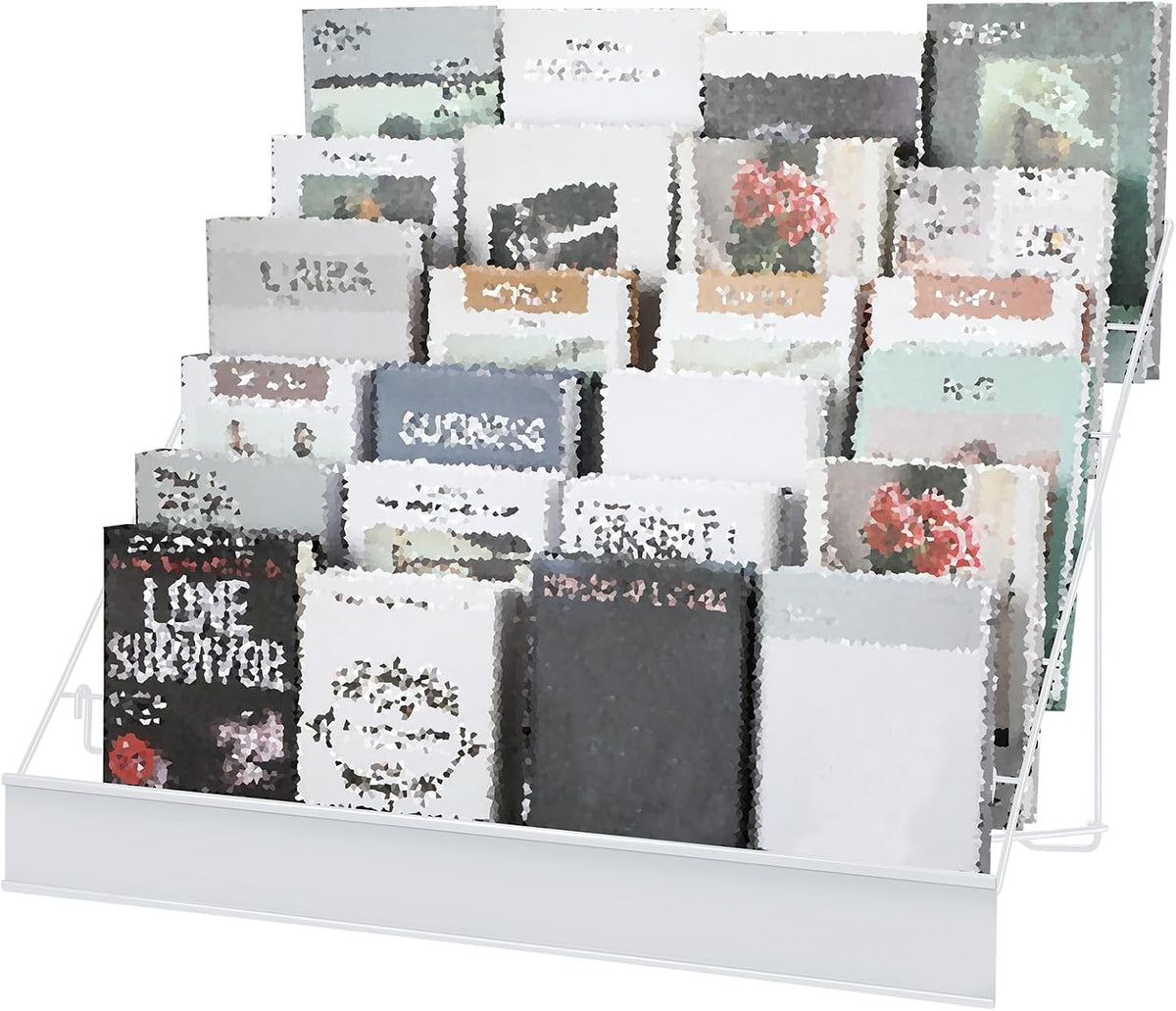 Queekay 6 Tier Wire Countertop Rack Comic Book Rack Wide Tabletop Display Magazine for Book Brochure Literature Greeting Card Shelf Holder Stand (White)